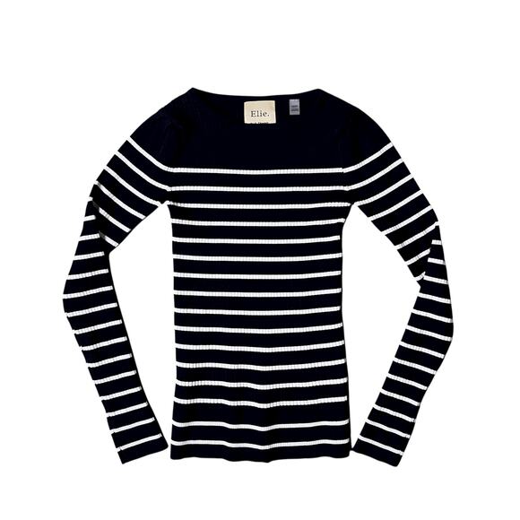 Elie Tahari Striped Pullover Sweater SZ XS Navy White Viscose Blend Nautical Top - Picture 1 of 8